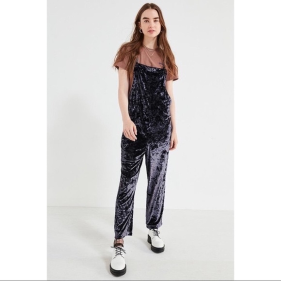Shiny Crushed Velvet Overalls Jumpsuit Romper NEW! - Picture 4 of 6